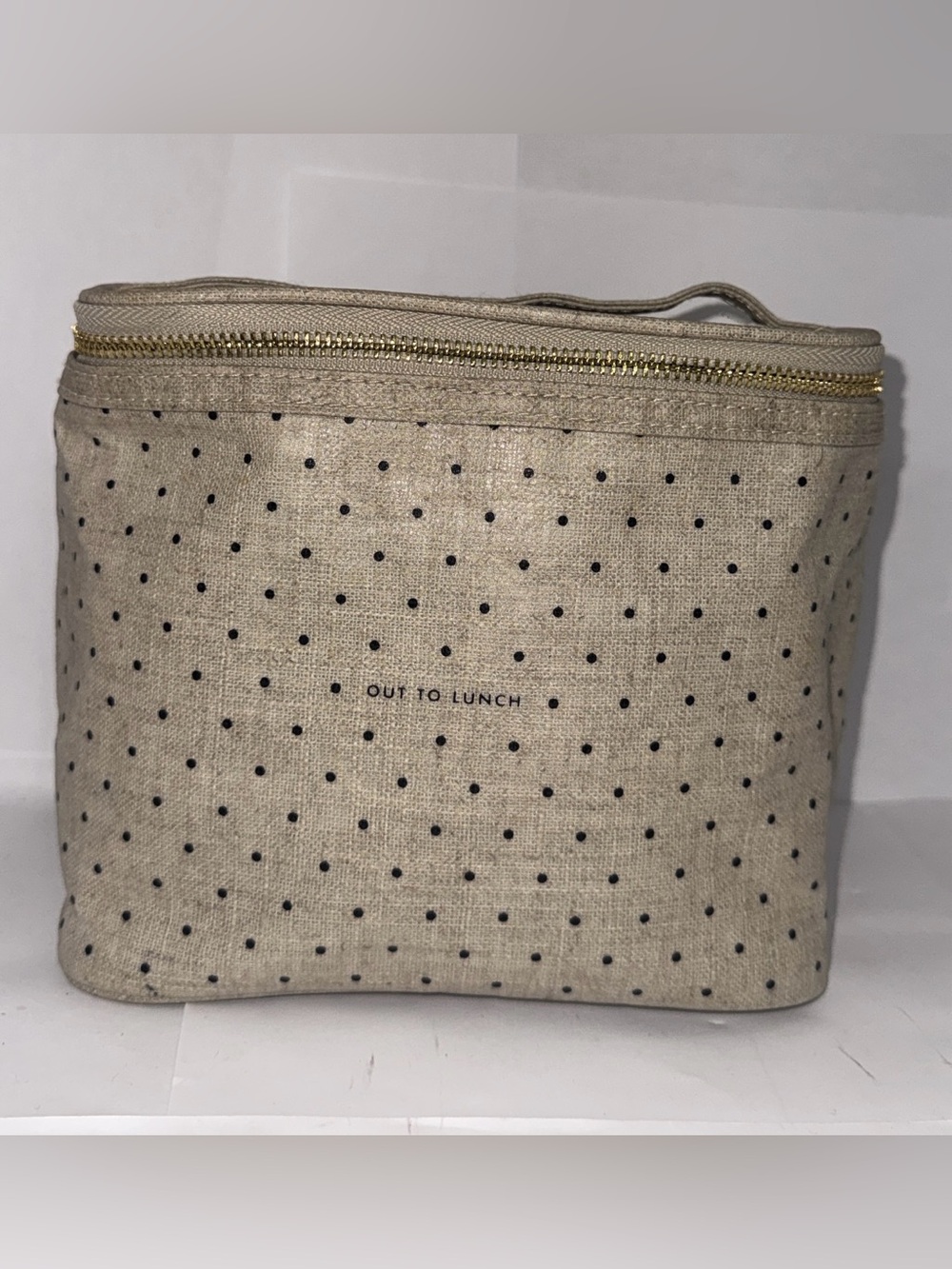 KATE SPADE Out To Lunch Beige Polka Dot Cosmetic Pouch
